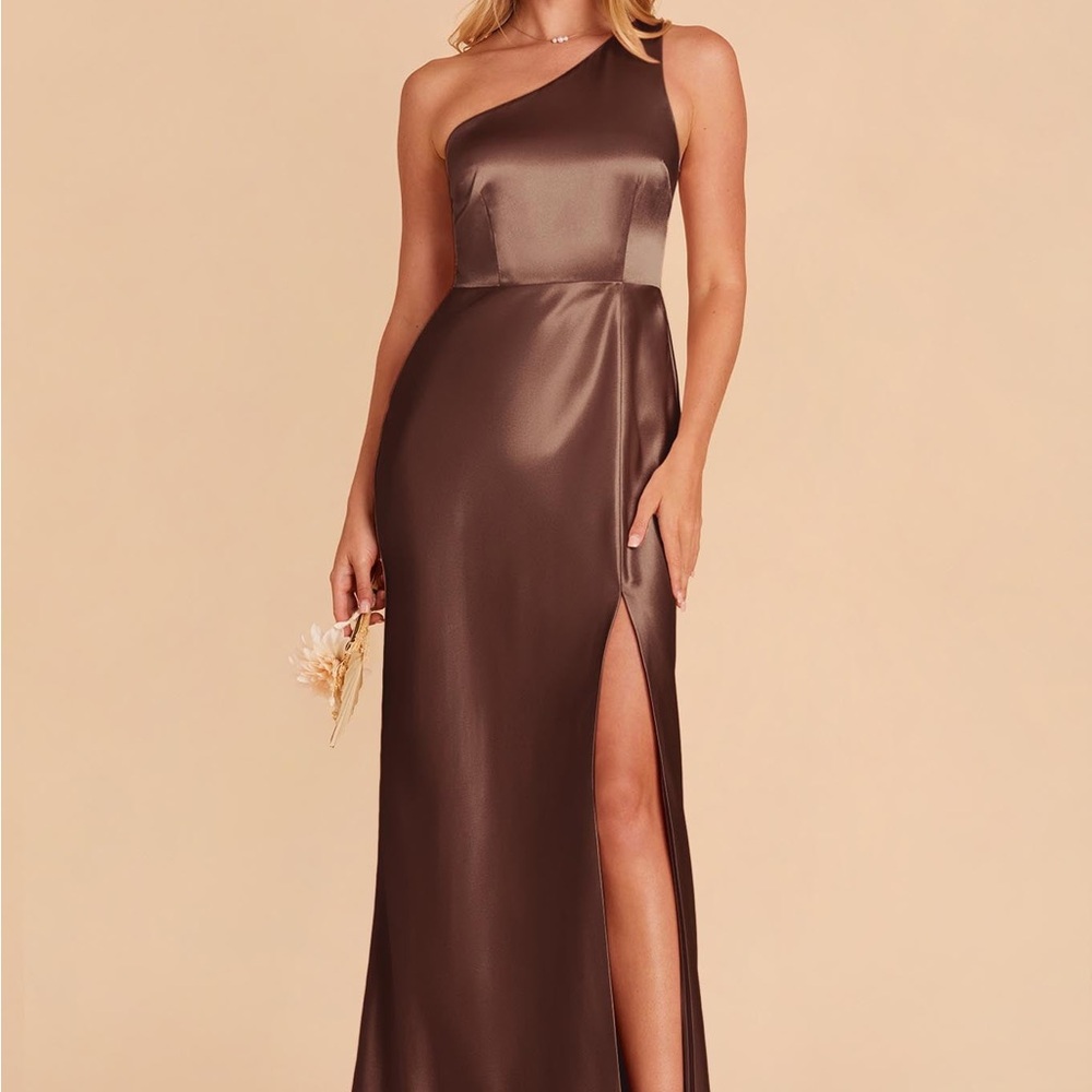 Birdy Grey One-Shoulder Satin Brown Bridesmaid Dress